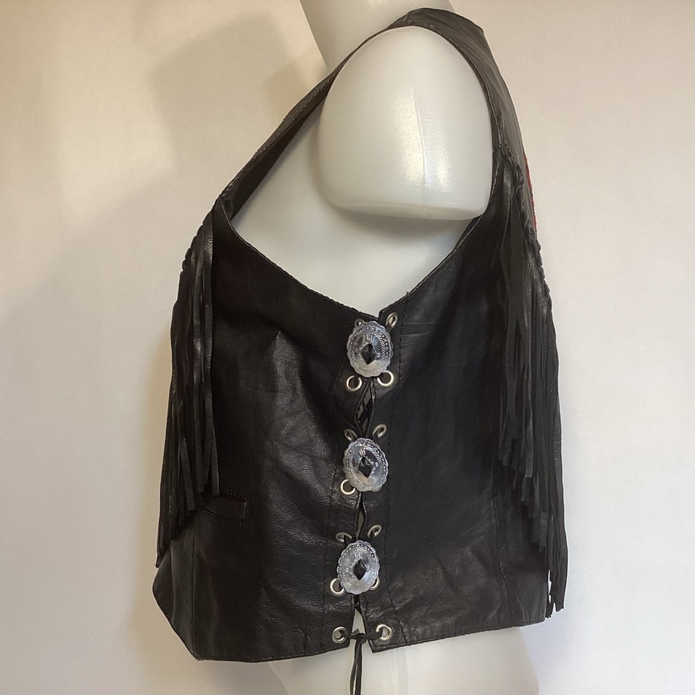 Vintage UNIK Leather Fringed Western Vest Women’s Size Large - Picture 8 of 16